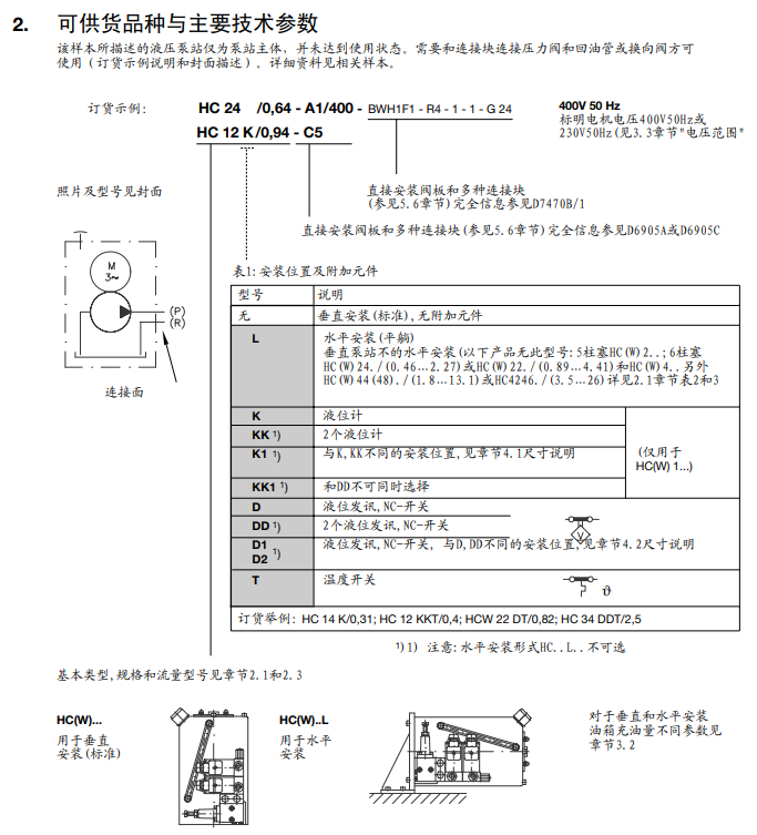 hawe HC型哈威紧凑型浸油式泵站主要技术参数.png